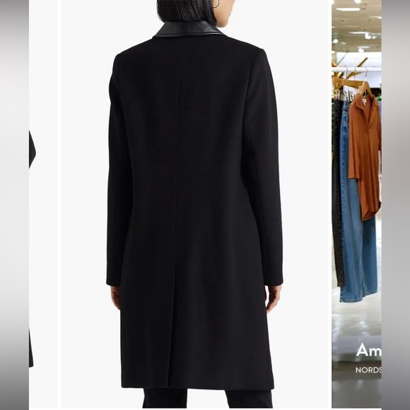 Lauren Ralph Lauren Faux Leather Trim Wool Blend Longline Coat - Picture 2 of 8